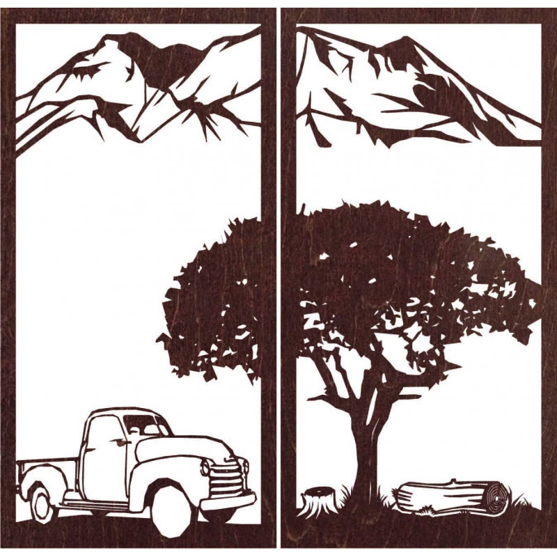 Pictură murală sculptată în două piese, natură...