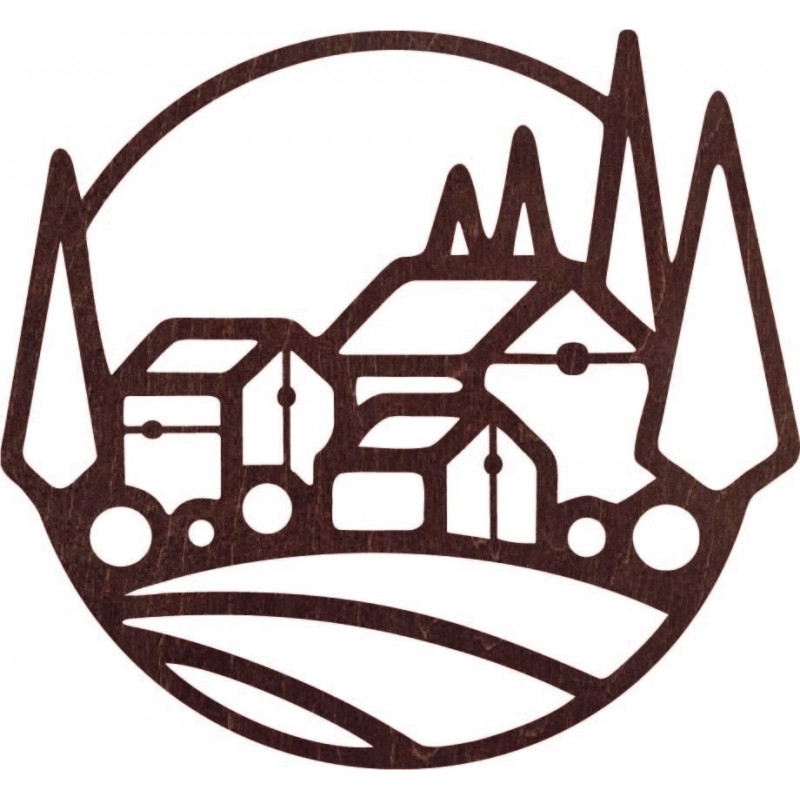 Tablou din lemn pe peretele caselor