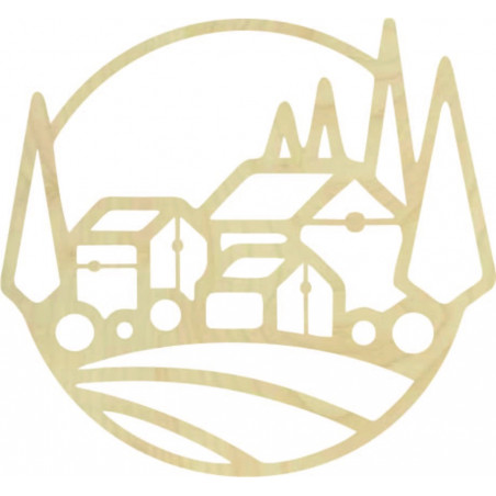 Tablou din lemn pe peretele caselor