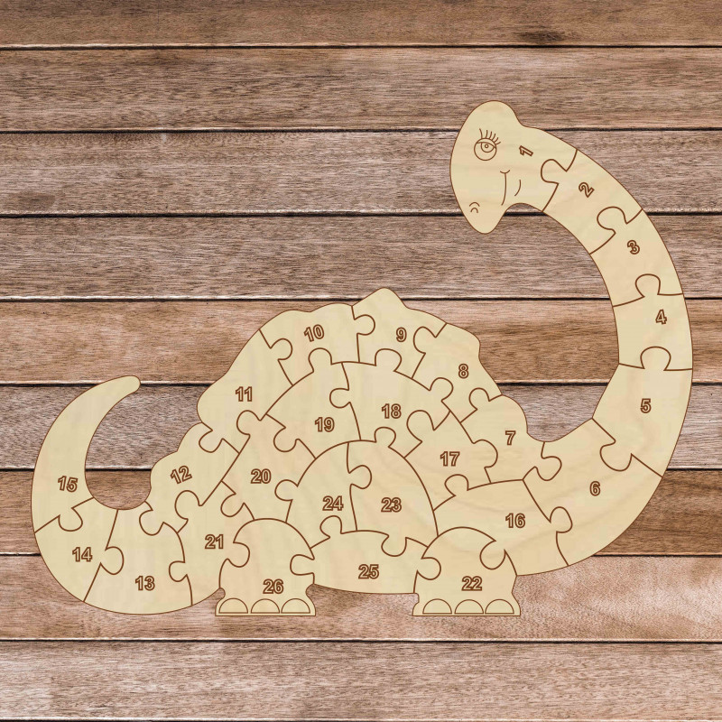 Puzzle din lemn pentru copii - Dinozaur și numere 26 piese | SENTOP