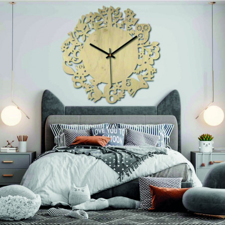 Ceas de lemn - Animale de pădure - Negru și colorat | SENTOP PR0451