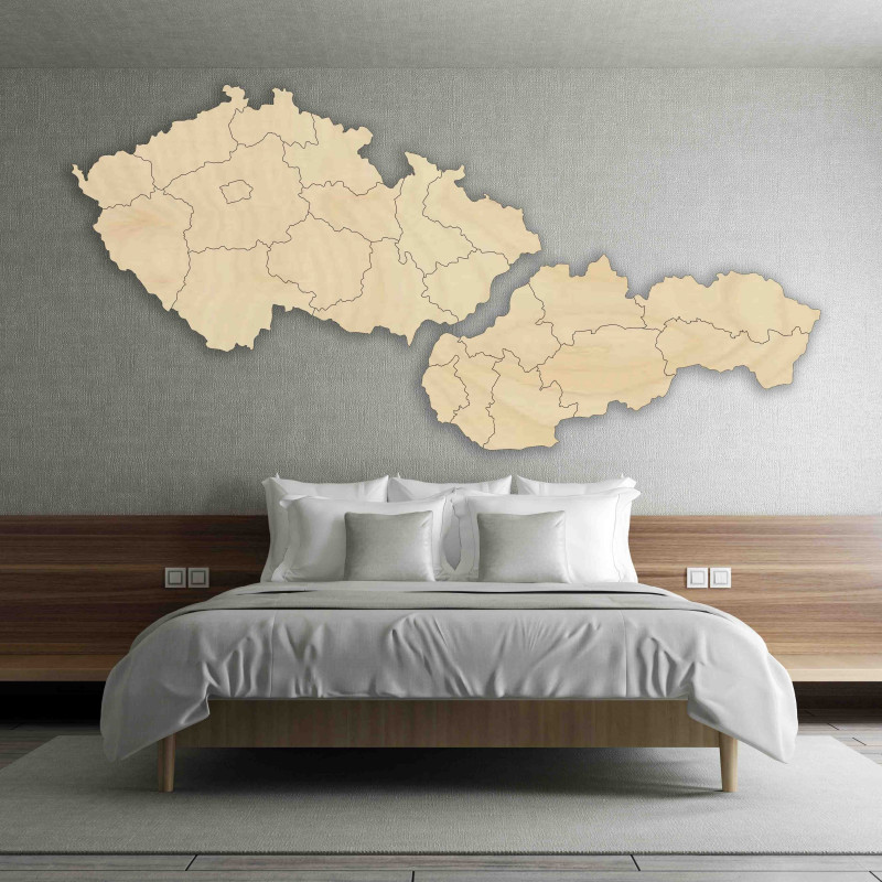 Harta de perete - Republica Cehă și Slovacia - lemn