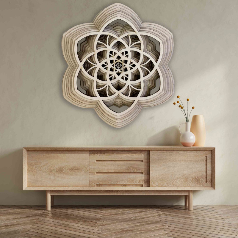 Mandala din lemn Harmony realizată din mai multe straturi până la 90 x 100 cm