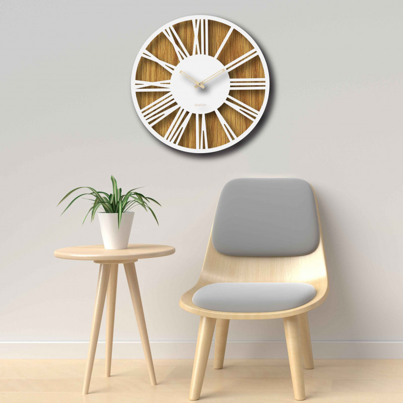 Ceas de perete modern din lemn cu design geometric minimalist