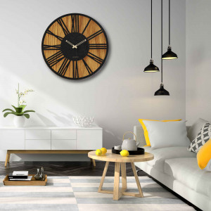 Ceas de perete modern din lemn cu design geometric minimalist 2