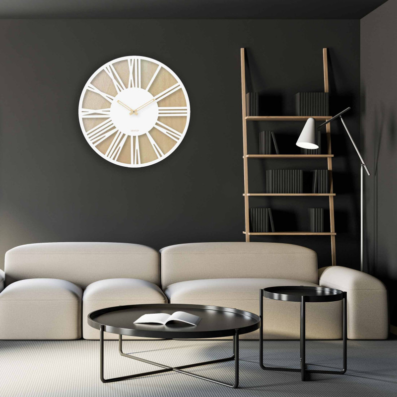 Ceas de perete din lemn cu cifre romane -...