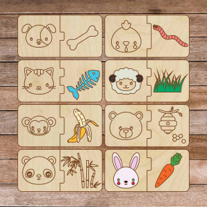 Puzzle pentru copii din lemn - Animale și alimente - 16 piese | SENTOP H007