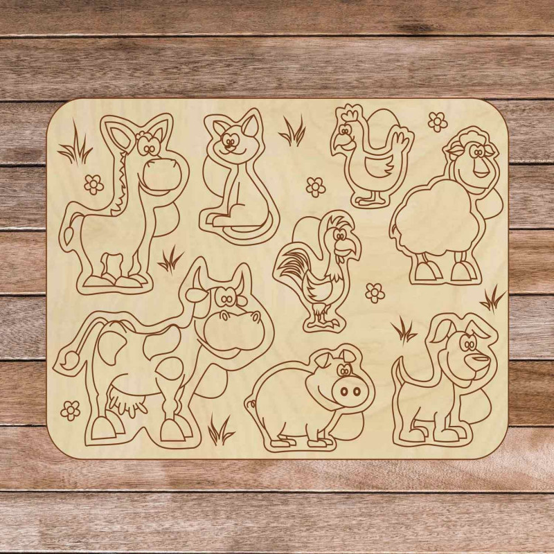 Puzzle pentru copii din lemn - Animale de fermă 8 piese | SENTOP
