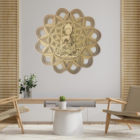 Pictura 3D pe perete - Sentop | Mandala Buddha | 90 x 90 cm de lemn