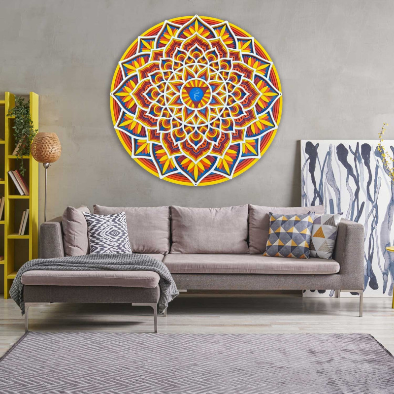 Mandala din lemn pe perete cu energie feng shui