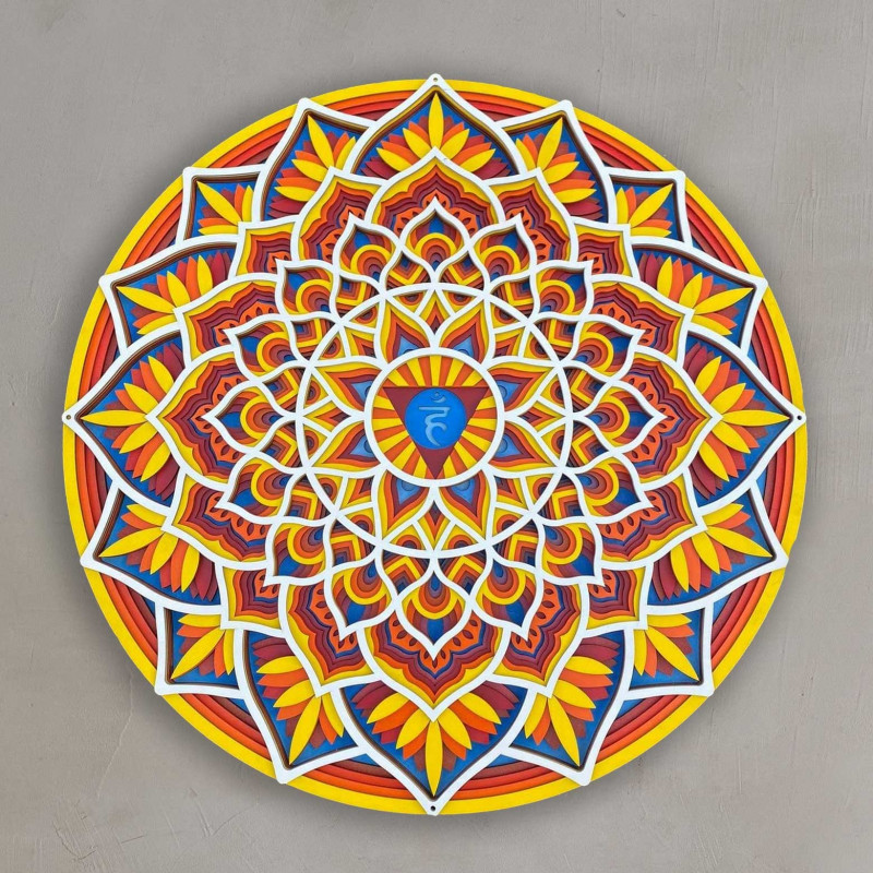 Mandala din lemn pe perete cu energie feng shui