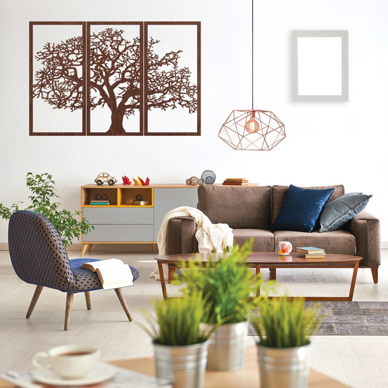 Tablou din lemn Copacul Vieții: Set de 3 panouri