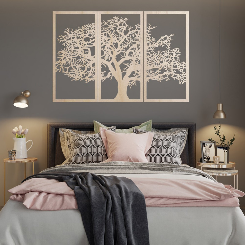 Tablou din lemn Copacul Vieții: Set de 3 panouri