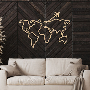 Proiectați harta lumii din lemn pe perete - linii minimaliste