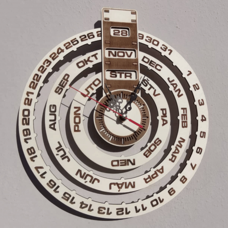 Ceas de perete gravat, calendar din lemn - JOGBELII