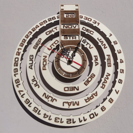 Ceas de perete gravat, calendar din lemn - JOGBELII