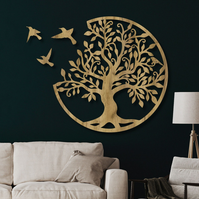 Copac cu imagini din lemn cu păsări | Decorațiune de perete