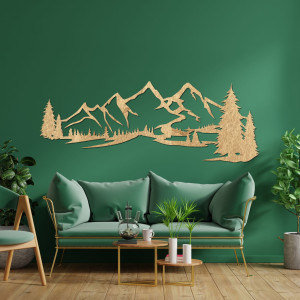 Decorațiune murală din lemn - Panoramă montană