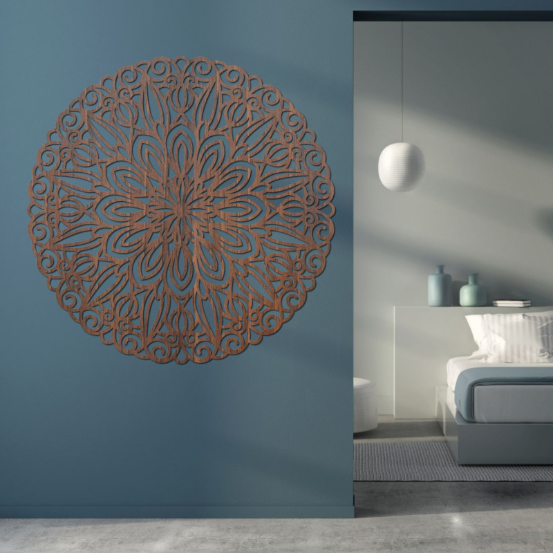 Mandala sculptată din lemn pentru perete,...