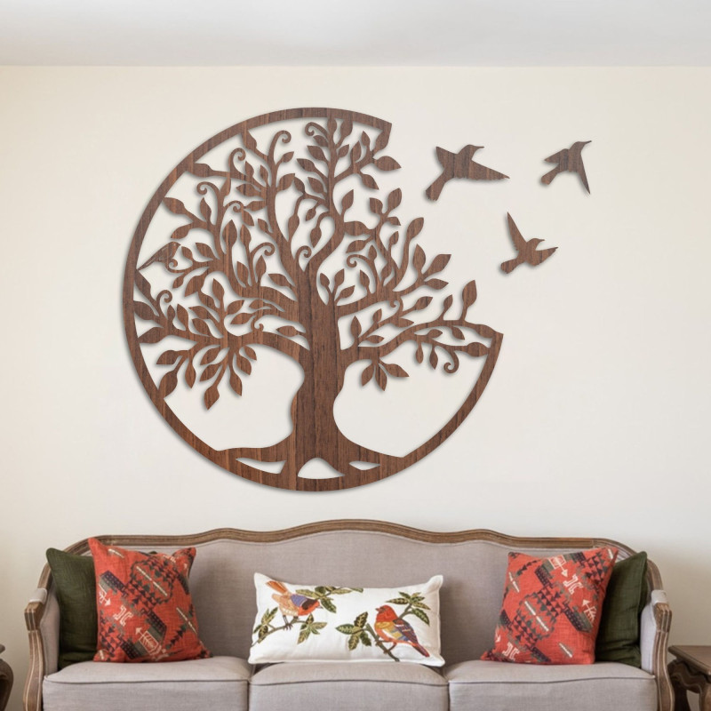 Pomul vieții cu păsări zburătoare, decor din lemn