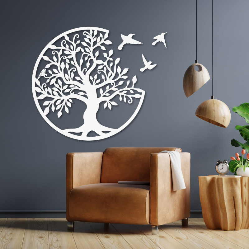 Pomul vieții cu păsări zburătoare, decor din lemn - Viață