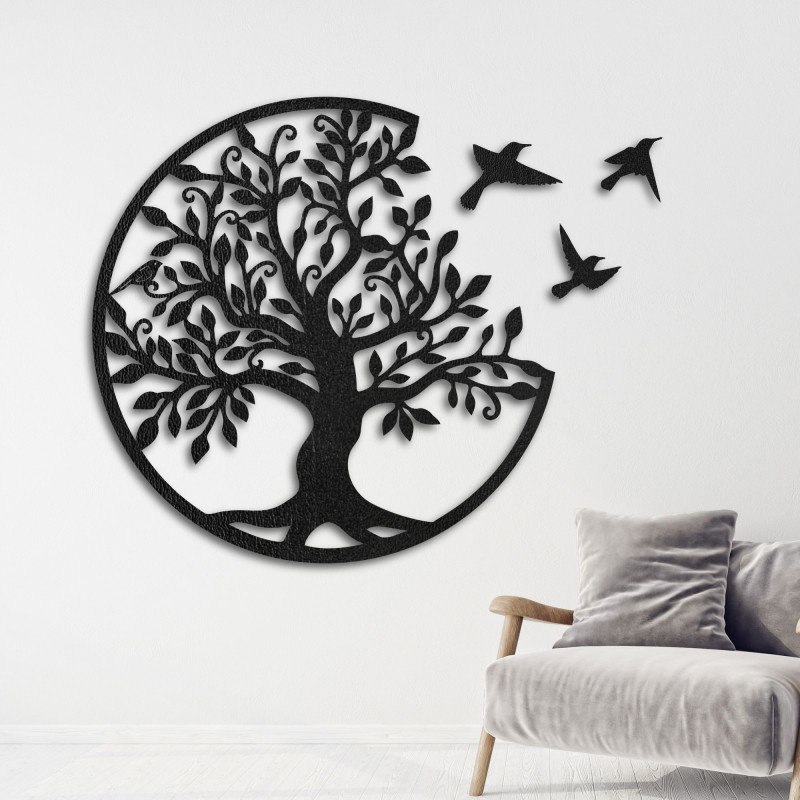 Pomul vieții cu păsări zburătoare, decor din lemn - Viață