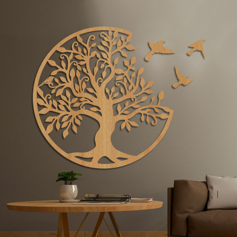 Pomul vieții cu păsări zburătoare, decor din lemn - Viață