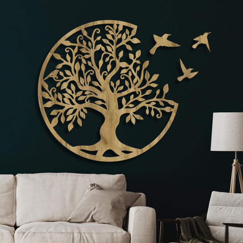 Pomul vieții cu păsări zburătoare, decor din lemn - Viață