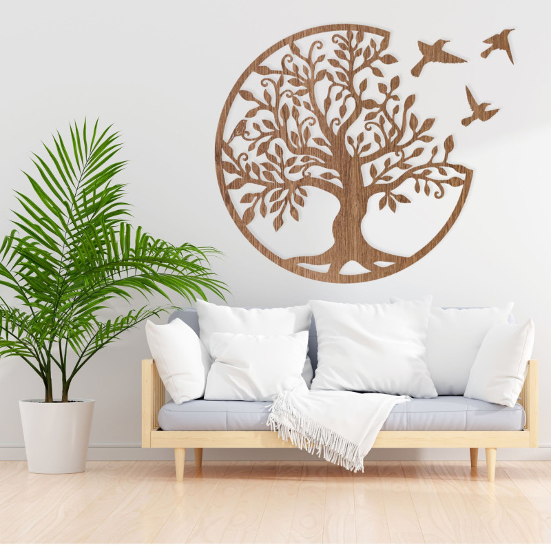Pomul vieții cu păsări zburătoare, decor din lemn - Viață
