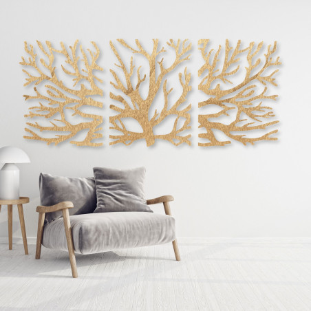 Tablou cu trei piese în formă de copac - decor modern pentru living cu un design elegant.