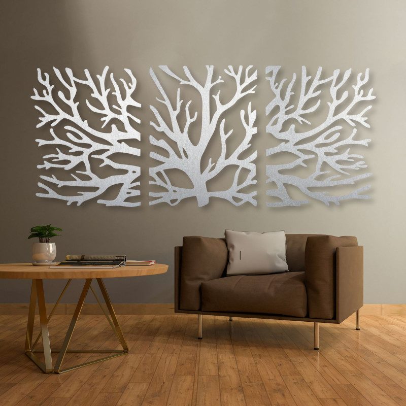 Tablou cu trei piese în formă de copac - decor modern pentru living cu un design elegant.