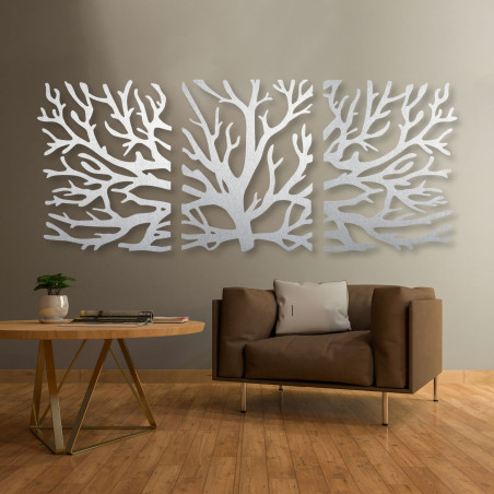 Tablou cu trei piese în formă de copac - decor modern pentru living cu un design elegant.