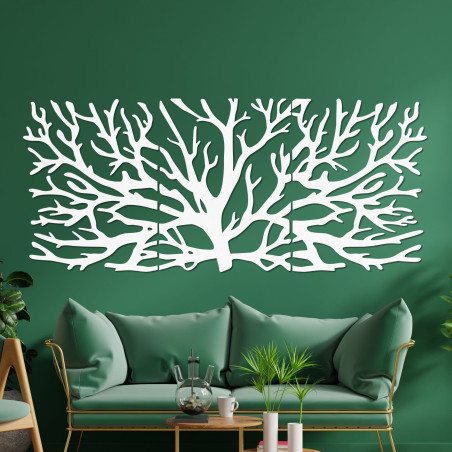 Pictură pe lemn din trei piese - Copac maiestuos cu ramuri, triptic de pădure, decor natural de perete