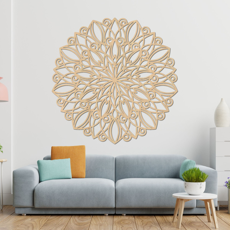 Mandala de perete din lemn cu decor de stejar auriu - decorațiune elegantă pentru camera de zi