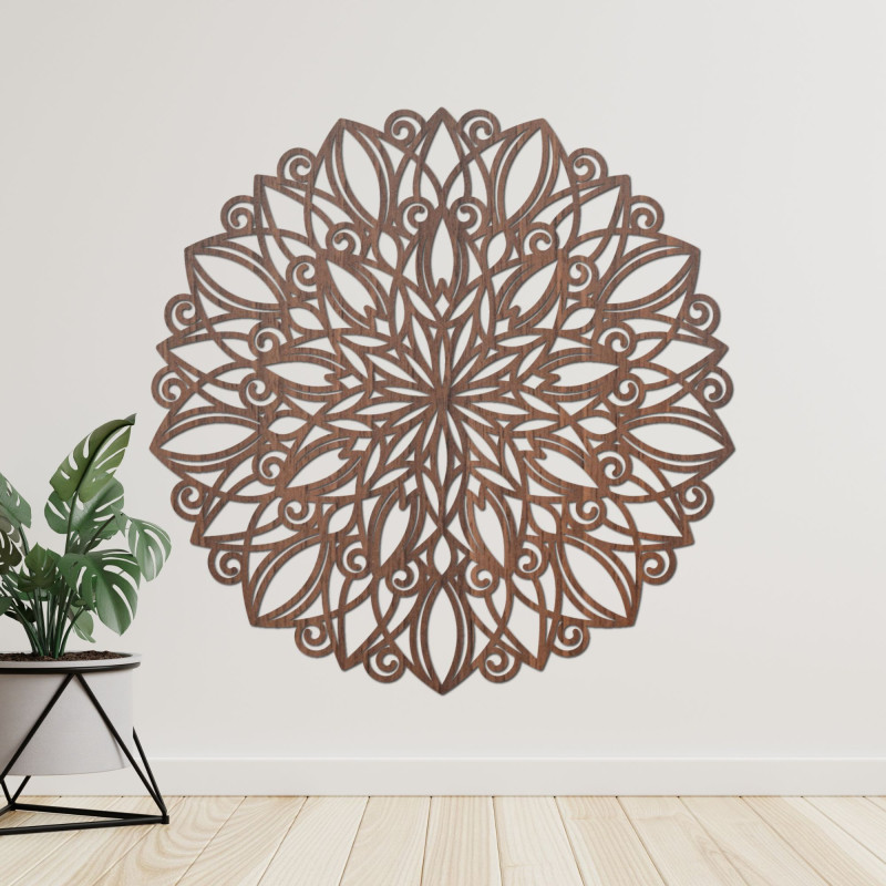 Mandala de perete din lemn cu decor de stejar auriu - decorațiune elegantă pentru camera de zi