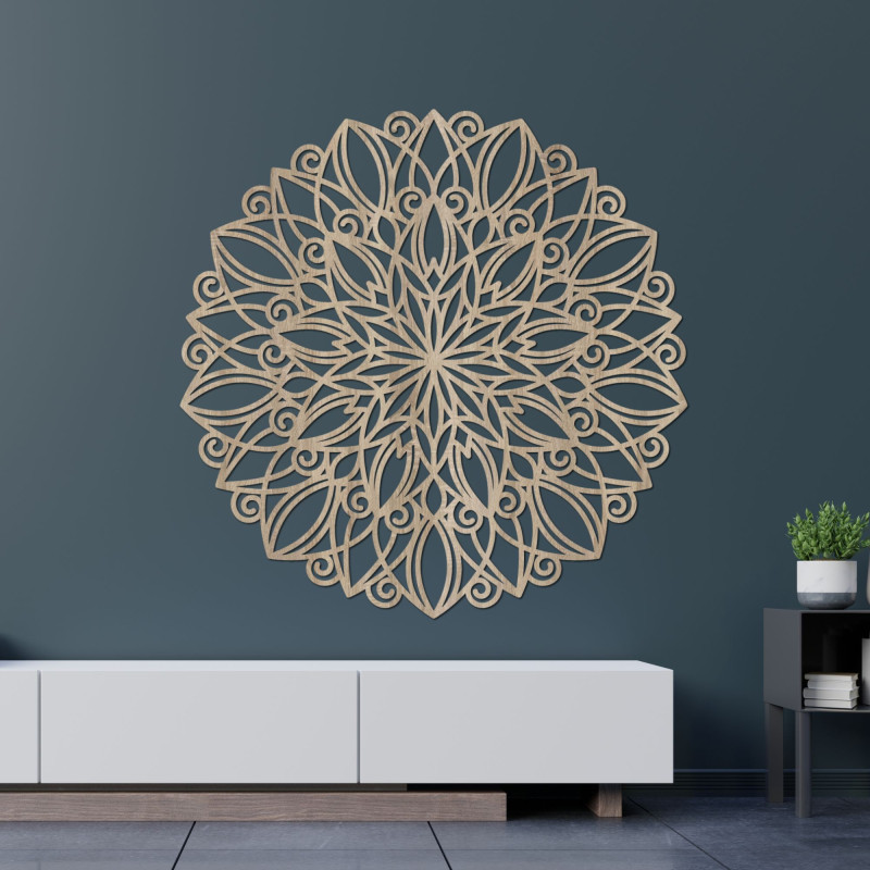 Mandala de perete din lemn cu decor de stejar auriu - decorațiune elegantă pentru camera de zi