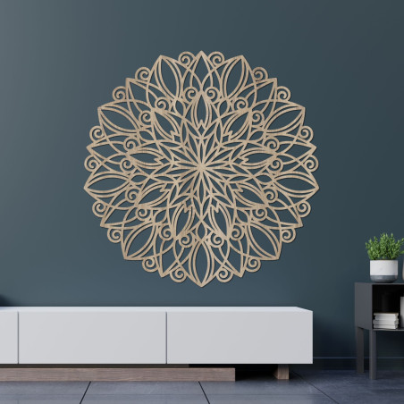 Mandala de perete din lemn cu decor de stejar auriu - decorațiune elegantă pentru camera de zi
