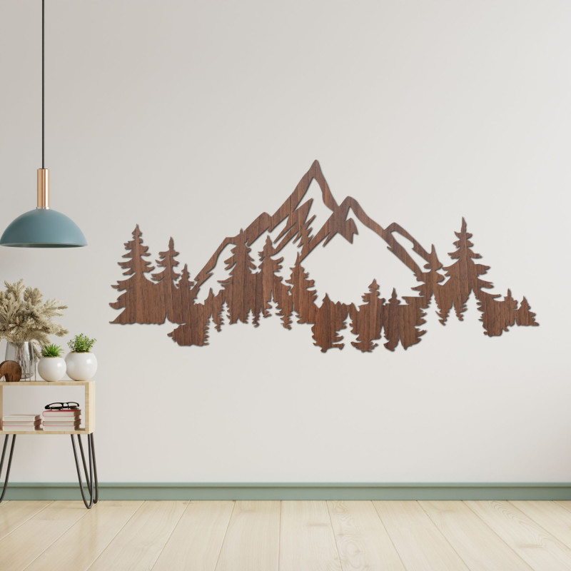Tablou din lemn cu motiv montan - decor natural modern