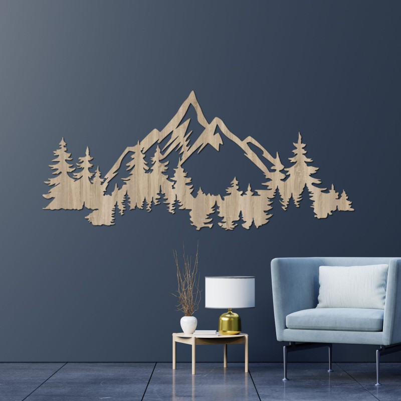 Tablou din lemn cu motiv montan - decor natural modern