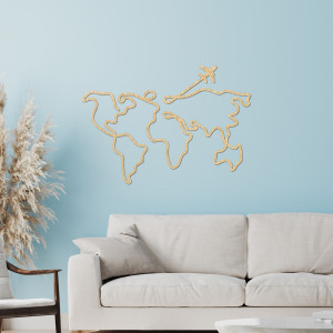Harta lumii din lemn de design pe perete - WorldLines 2
