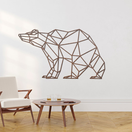 Decorațiune murală modernă din lemn cu un ursuleț geometric în decor natural de stejar.