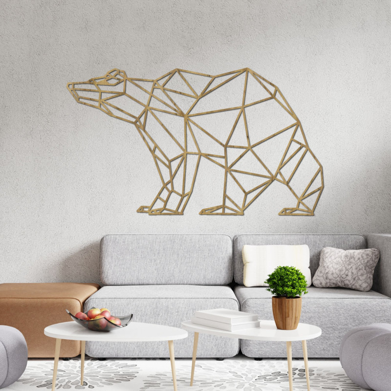 Ursuleț geometric din lemn - decor original de perete pentru sufragerie și birou.