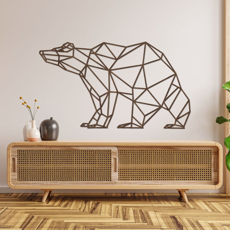 Ursuleț geometric din lemn - decor original de perete pentru sufragerie și birou.