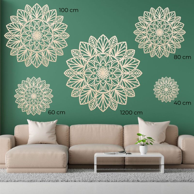 Mandala din lemn sculptată cu laser pentru perete - decor nordic boho