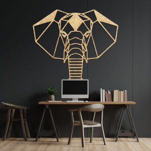 Decorațiune murală geometrică din lemn cu elefant, într-un stil minimalist modern