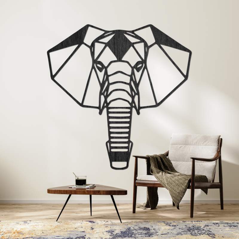 Elegant elefant din lemn, simbolizând puterea, înțelepciunea și prosperitatea