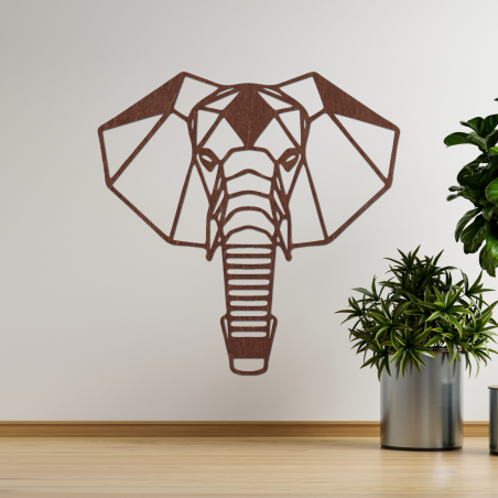 Decorațiune murală geometrică din lemn cu elefant, într-un stil minimalist modern