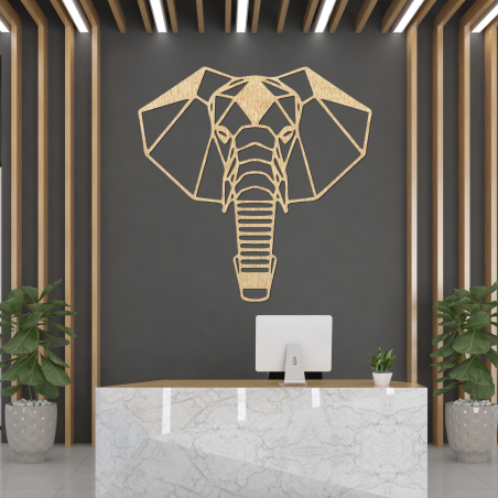 Decorațiune murală geometrică din lemn cu elefant, într-un stil minimalist modern