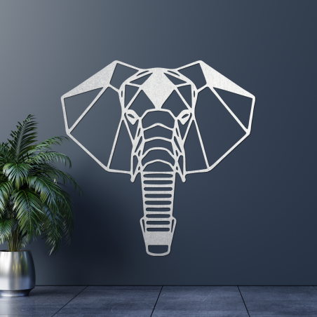 Decorațiune murală geometrică din lemn cu elefant, într-un stil minimalist modern