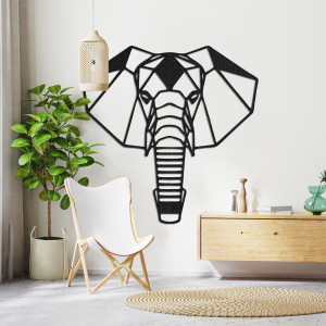 Decorațiune murală geometrică din lemn cu elefant, în stil modern
